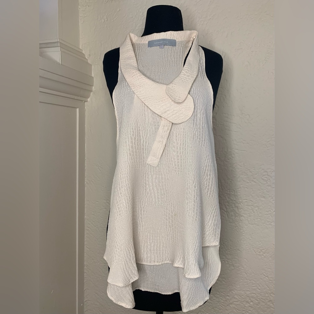 Alexander Wang sz0 Ivory Textured Silk Sleeveless Racerback Tank Blouse w Collar